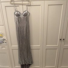 fashion nova metallic strap long gown grey sleeveless size m