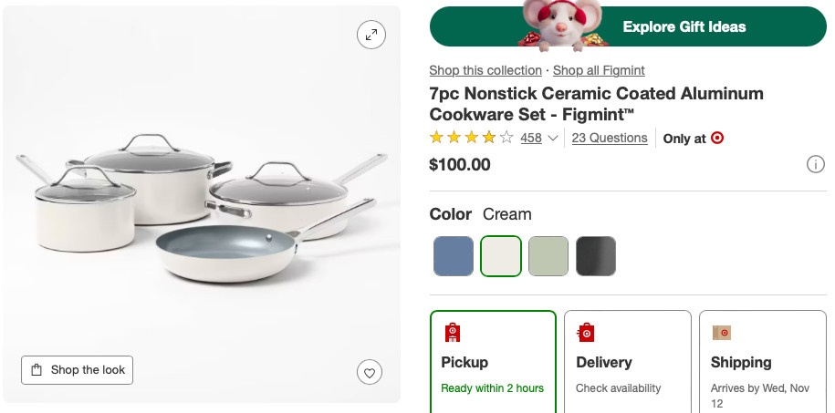 7pc Nonstick Ceramic Coated Aluminum Cookware Set - Figmint™ (Cream, USED)