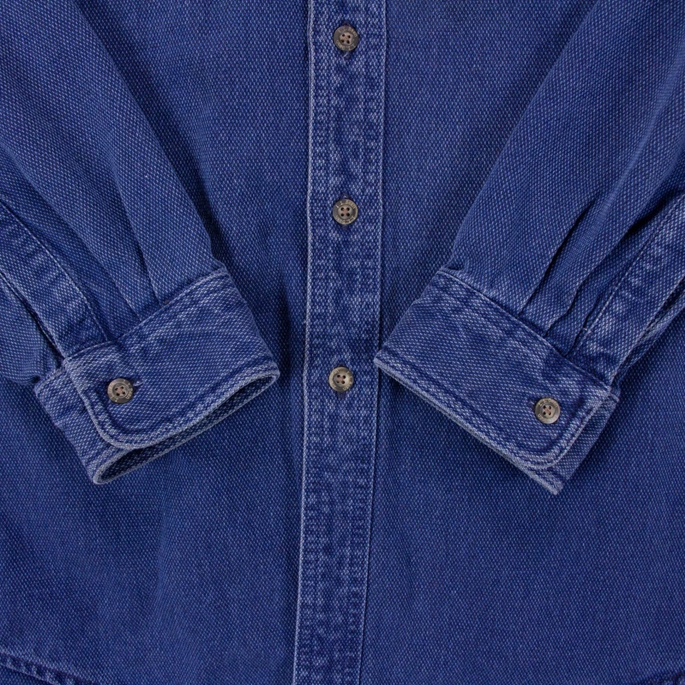 VTG LL Bean Mens XL Reg AY46 Blue Woven Denim Heavyweight LS Shirt - Image 4 of 4