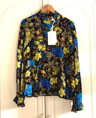 Yas Yasapolly geblümte hochgeschlossene Bluse Größe UK 12 UVP £75 neu mit Etikett