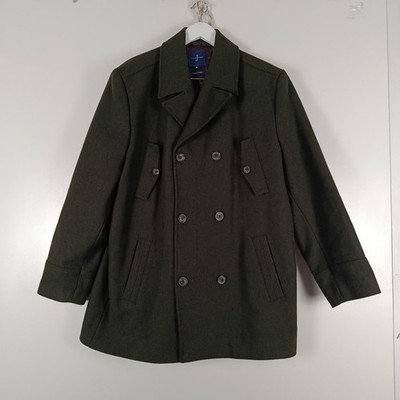 Jasper Conran Mantel Herren XL Khaki Wollmix Overcoat Peacoat Zweireiher