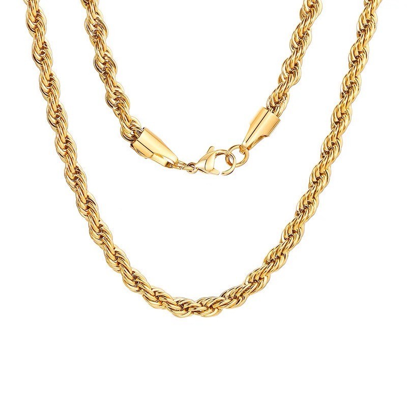 14K Real Solid Yellow Gold 1.5mm-3mm Rope Chain Necklace with Lobster Claw Clasp