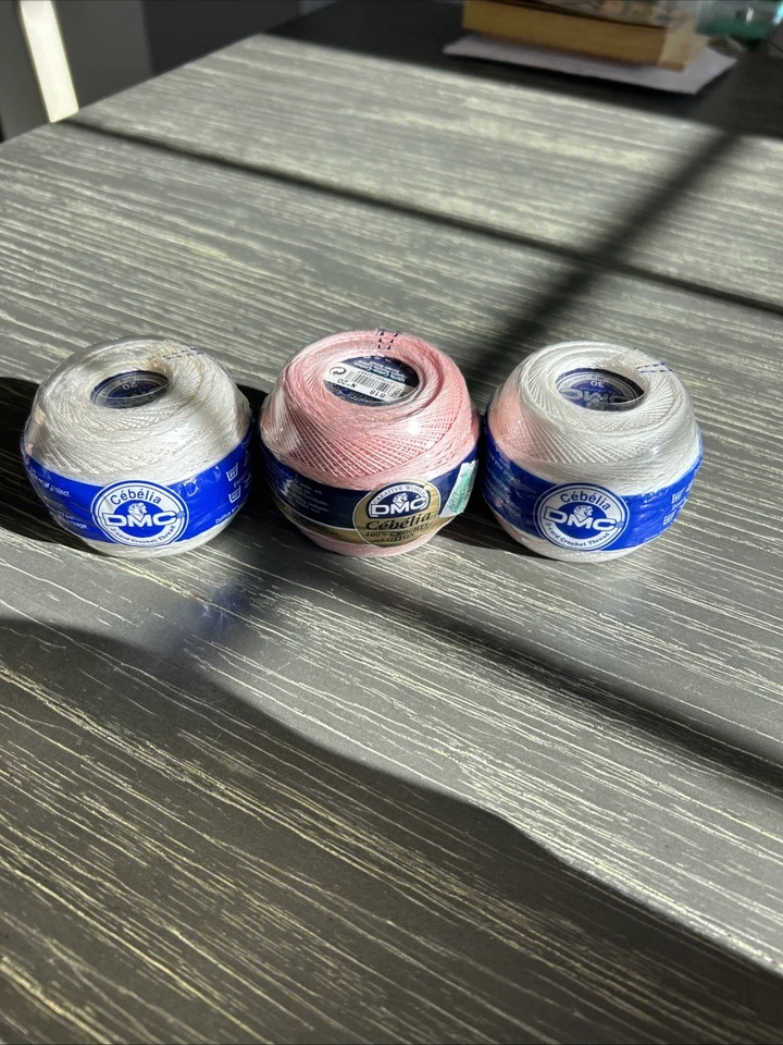 3 DMC Cebelia Size 20 & 30 Crochet 3- Cord Cotton Thread France White Pink NIP - Image 3 of 3