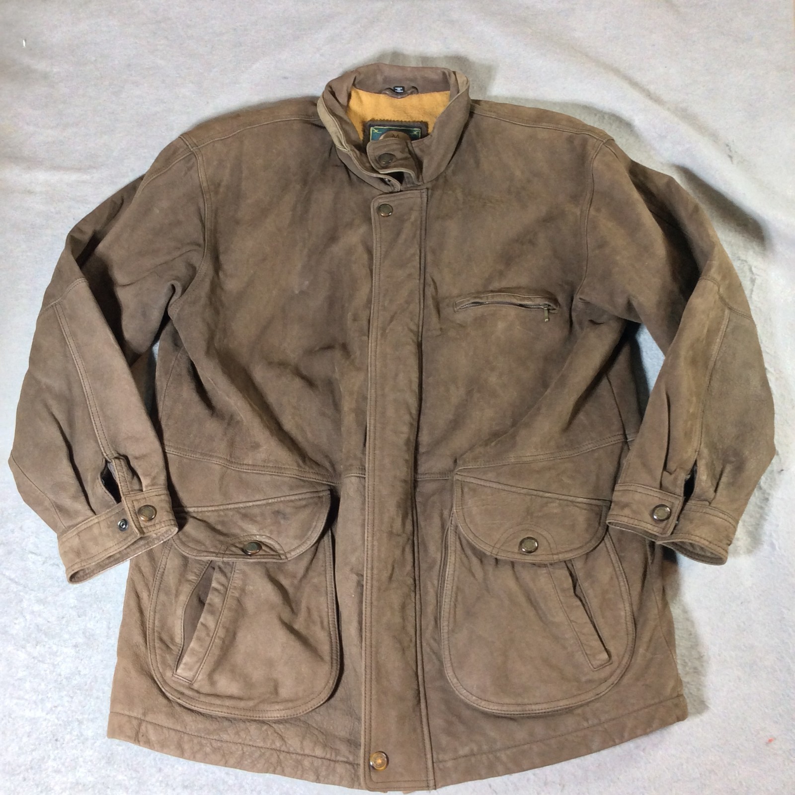 Member's Only Brown Leather Jacket Mens Sz L Suede Field Barn Coat Quilted Lined