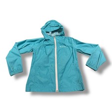 Columbia Kids Basic Lightweight Hooded Rain Jacket Turquoise Blue Size S 7/8 