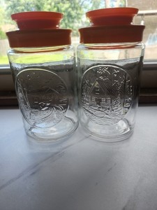 Vintage Anchor Hocking Tang Jar Orange Lid. Set Of 2