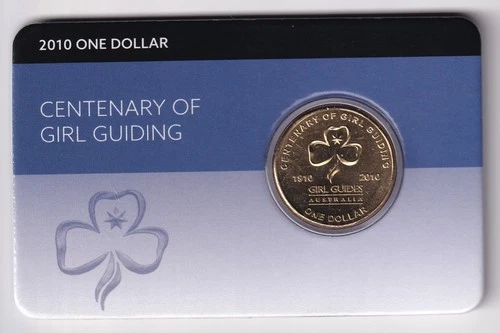 AUSTRALIAN:  2010 $1 CENTENARY OF GIRL GUIDING UNC COIN ON CARD #PL1841