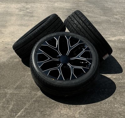 Black Milled Edge Snowflake 22'' Wheels Ironman H/T Tires Chevy Tahoe Silverado