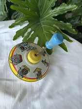 Vintage Ohio Art Metal Wood Handle Circus Theme Top Spinner Toy 3048177