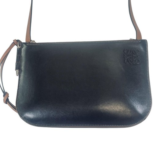 LOEWE Gate Double Zip Leather Shoulder Bag Black Authentic Crossbody Bag