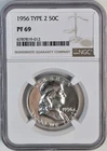 1956 Type 2 Ben Franklin Half Dollar 50C NGC PF 69 90% Silver Brown Label
