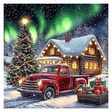 Christmas Red Truck Diamond Art Kit 14 x 14 Inch