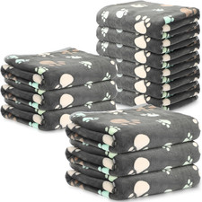 12PCS Soft Fleece Pet Blankets Paw Print Dog Cat Puppy Kitten Sleep Mats Gray