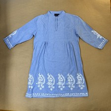 Madison Matthews Dress XS Blue White Boho Embroidered