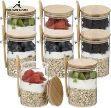 Glass Food Storage Jars with Bamboo Lids and Spoons, 4 Piece Set, Airtight Conta