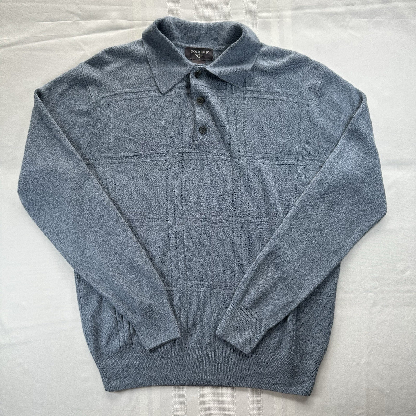 Dockers Men’s Small Gray Knit Sweater Long Sleeve Polo Collar Pullover