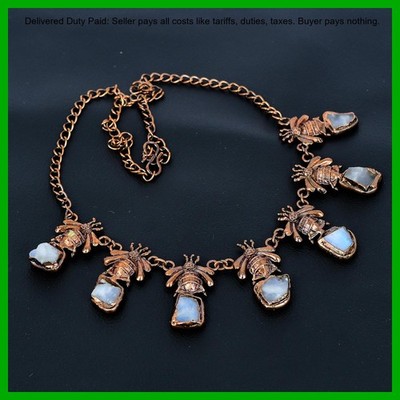 Copper Pentagon Rainbow Moonstone Rough Stone Elegant New Chain Necklace Jewelry