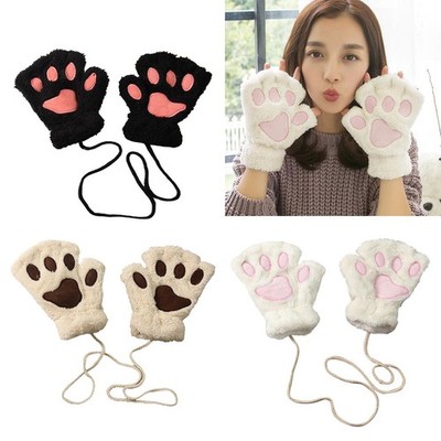 Cat Paw Claw Handschuhe Damen Halbfinger Fingerlose Warme Winterhandschuhe