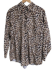 H M Button Up Shirt Womens S Brown Leopard Print Long Sleeve Casual Top