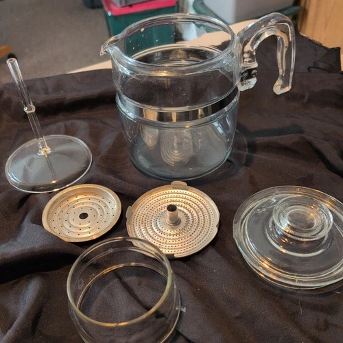 Vintage Pyrex Glass Percolator Coffee Pot 7756B 6 Cup Complete, very clean