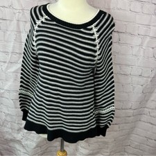 ann taylor loft navy ivory striped sweater crewneck sz small 100 cotton