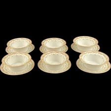 Limoges France Ramekins & Saucers PL M Redon 6 Sets Porcelaine Limousine Antique