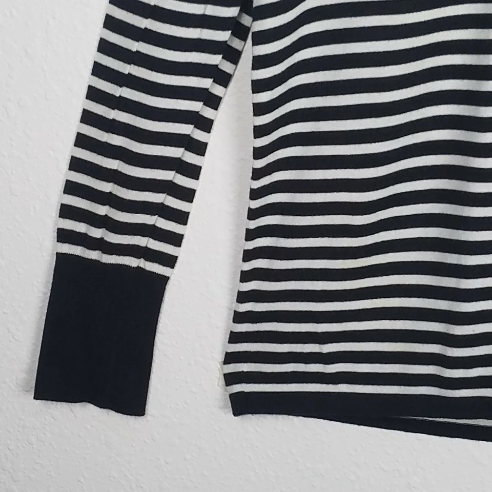 HALOGEN Women Sweater V-Neck 2X 18 Black White Striped Long Sleeve Women Pima - Image 4 of 4