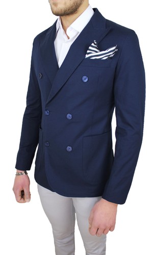 GIACCA UOMO SARTORIALE BLU SCURO DOPPIOPETTO ESTIVA CERIMONIA 100% MADE IN  ITALY | eBay