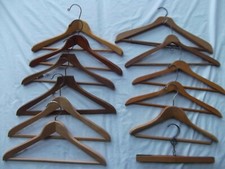 vtg lot 12 wood clothes hanger 17in curved suit pant bar clamp Curtis Leger