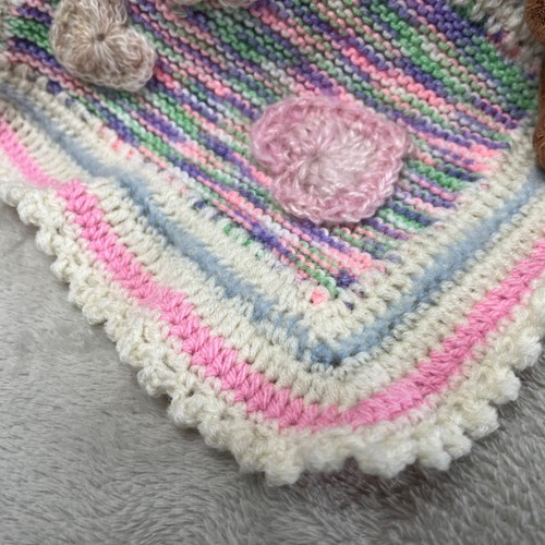 Handmade Crochet Knit Baby Blanket Throw Pram Cover Heart Applique Homemade - Picture 8 of 10