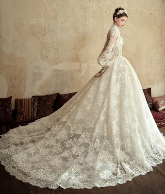 #ad #ad Newest Wedding Dress Lace A Line For Bride High Neckline WIth Lantern Sleeves $155.67