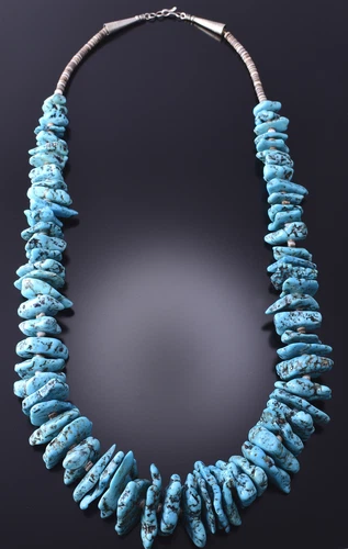 Vintage 28" Kingman Turquoise Nugget Navajo Necklace 3K31Q