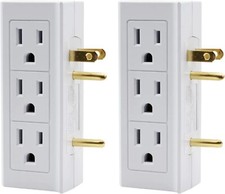 6 Outlet Vertical Extender Wall Tap - Split 2 Outlets Into 6 Grounded - 2 Pack