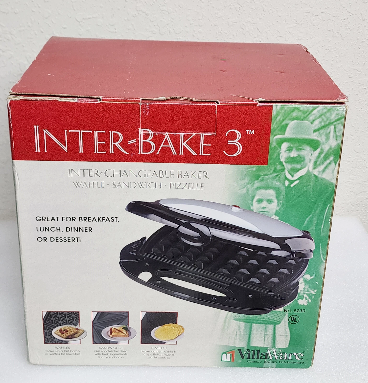 VillaWare InterBake3 Multi Baker 4-Square Waffles Sandwiches Pizzelles