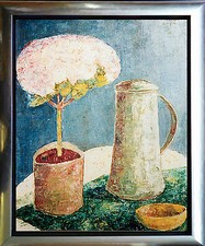 Blumen Stilleben Azalee Zinnkanne Michaela Krinner 1915-2006 Ölgemälde 1965