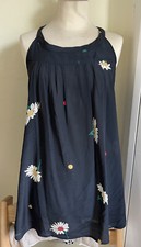 Attic and Barn Womens Summer Dress sleevless silk Blue with Flowers Size S