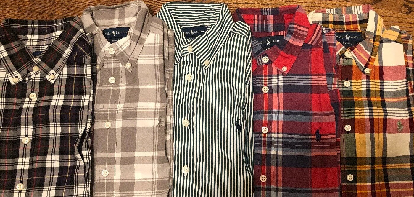 Ralph Lauren Boys 5 Long Sleeve Plaid Cotton Button Down Shirts Size M (10/12)