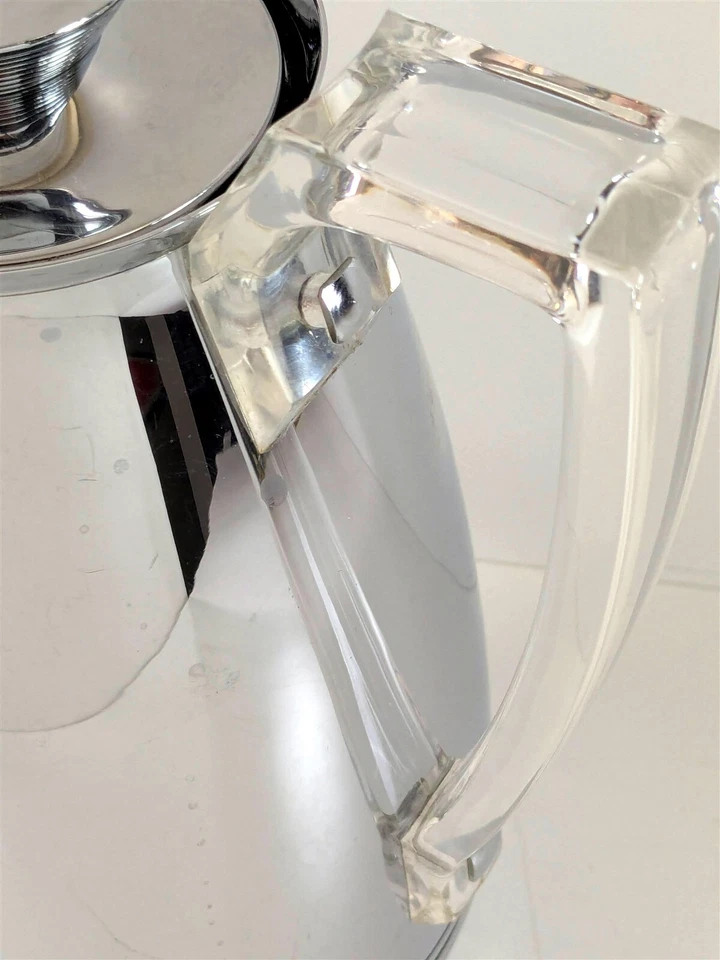 Jarra de mayordomo de café cromada MCM de colección modelo 585J mango Lucite EE. UU. Foto 4 de 4