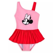 Disney Store Girl's Minnie Mouse Swimsuit Two Piece Red Pink Skirt Summer NEW