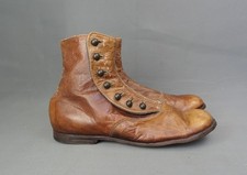 Vintage Child's Brown Leather High Button Shoes, 1900s Boots, 7inch with issues