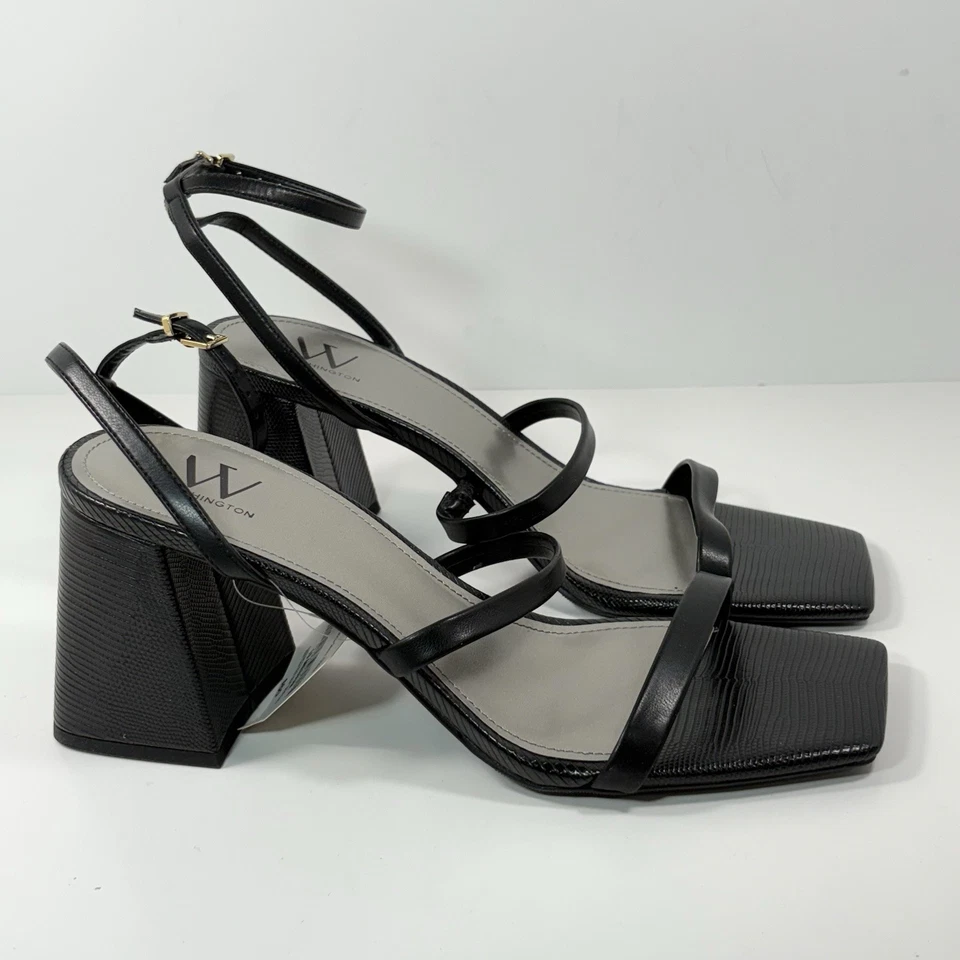 Sandalias de vestir Worthington Pico para mujer talla 10M tacón hebilla al tobillo correa negras Foto 2 de 4