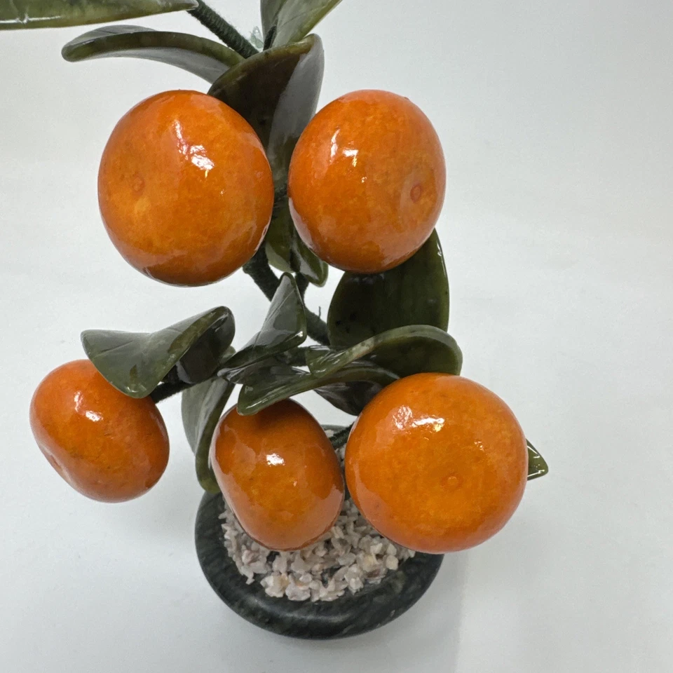 Нефрит мандарин бонсай - твердый камень драгоценный камень фэн-шуй дерево фруктовое растение украшение. - Изображение 2 из 4