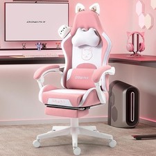 Dowinx Pink Cat Gaming Chair Massage Lumbar Recliner Ergonomic Office Chair Cute