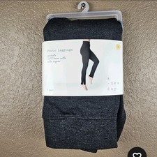 Women's High Waisted Ponte Leggings with Pockets Side Zipper Split Hem Small New