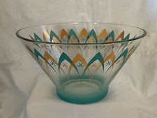 Anchor Hocking Turquoise & Gold Atomic Chip Snack Bowl &bull;Blendo  6&rdquo; MCM EUC VTG