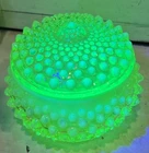 Vintage Fenton Opalescent Topaz Hobnail Vaseline Glass Powder Jar or Candy Dish