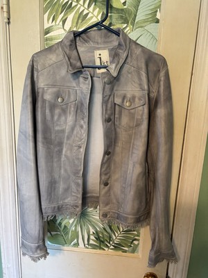 JKT NYC Grey Patina Leather Jacket With Fringe. Large.