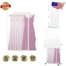 60" Garment Bags 6 Pack Zippered PEVA Translucent Breathable Long Clothing Cover