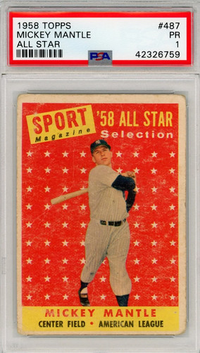 1958 Topps Mickey Mantle #487 All Star PSA 1
