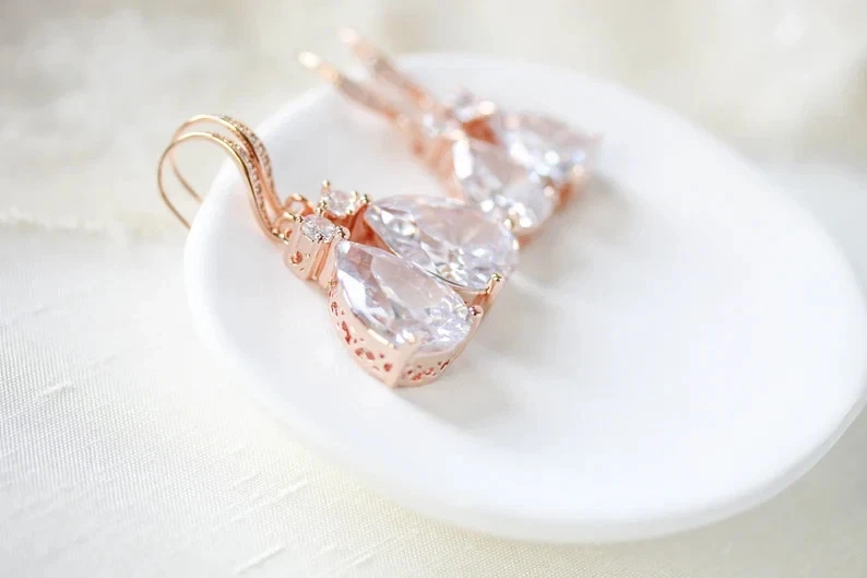 4Ct Pear Cut Real Moissanite Solitaire Dangle Earrings in 14K Rose Gold Plated - Image 2 of 4